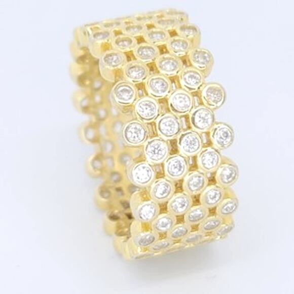 18K Yellow Gold Plated 925 ss 4.60cttw Diamond Simulant Eternity Ring Size 9 1/2 - Picture 2 of 10